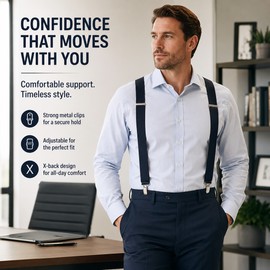 Heavy Duty Suspenders for Men – Adjustable 2-Inch Elastic X-Back Trouser Braces with Strong Metal Clips for Work & Dress