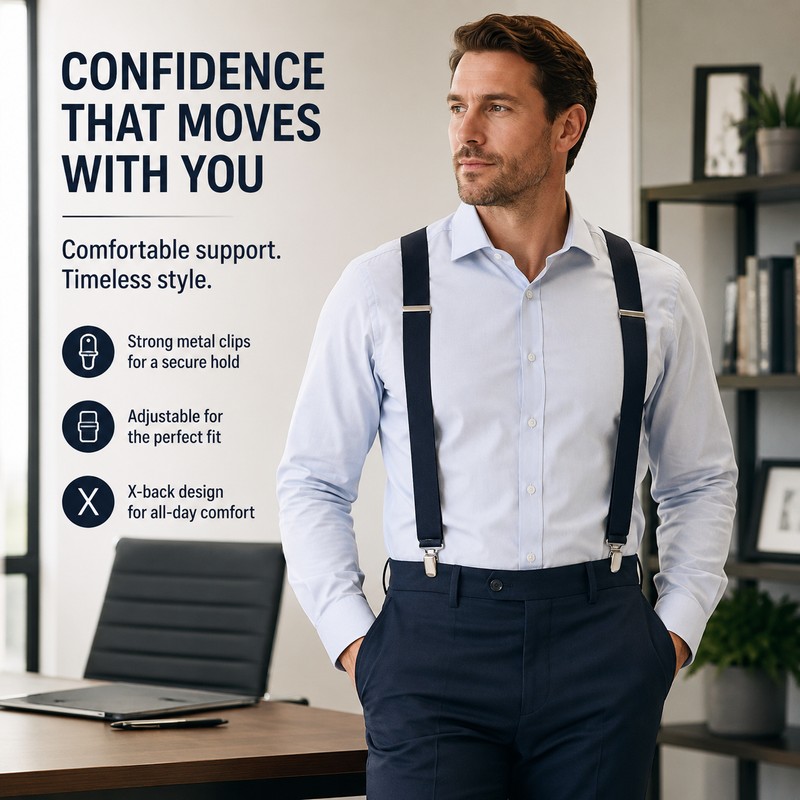 Heavy Duty Suspenders for Men – Adjustable 2-Inch Elastic X-Back