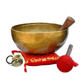 8.5" Tibetan Singing Bowl, Master Chakra Healing, Meditation, Sound Therapy Bowl~For Wellness, Mindfulness ~ Included Mallet, Cushion & Drumstick & Tingsha Cymbals~Handmade by Thamelmart in Nepal