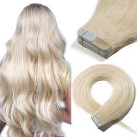22" Tape in Hair Extensions Human Hair [2.5g*20pcs] #60 Platinum Blonde (50g)