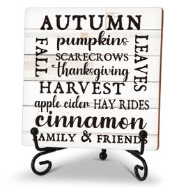 Fall Decorations For Home Decor, Autumn Pumpkins Fall Table Sign, Fall Tiered Tray Decorations, Farmhouse Wood Plaque With Metal Stand, Gifts For Thanksgiving (E01)