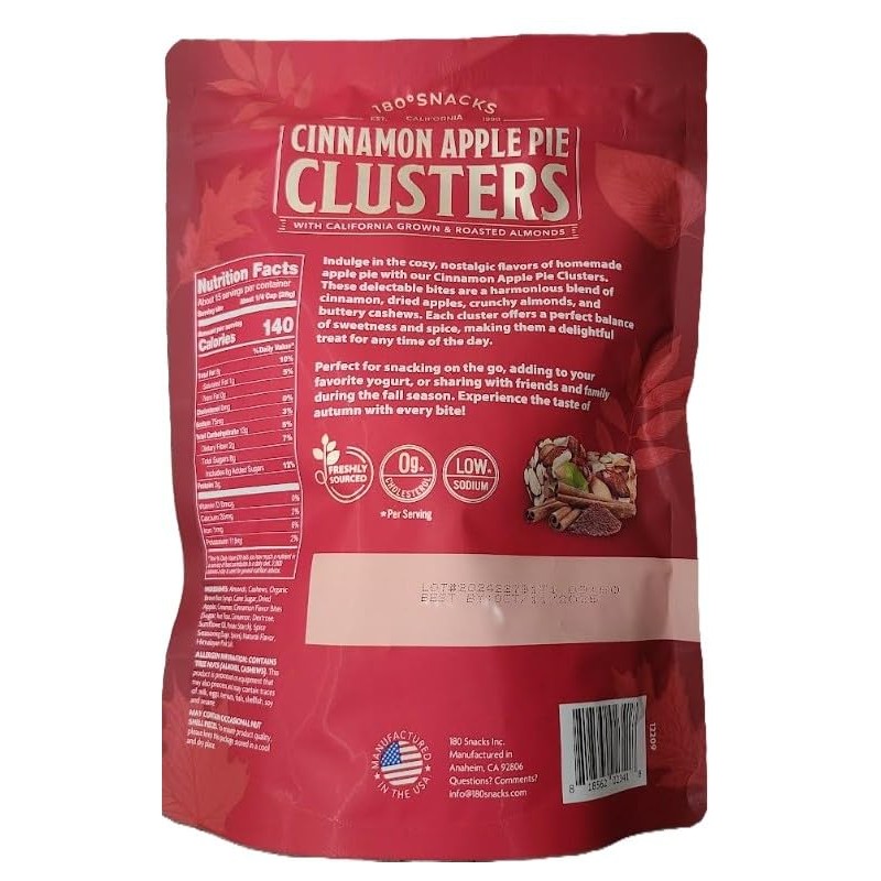 180 Snacks Cinnamon Apple Pie Snack Clusters, Low Sodium -