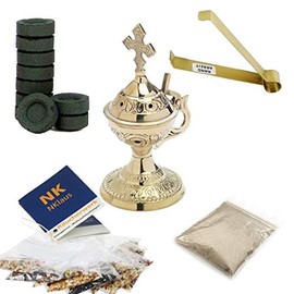 NKlaus Church Incense Burner Set Gold 14-Piece Accessories Smoking Charcoal Tongs Incense 40623