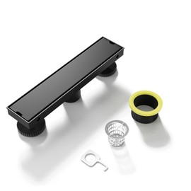 Agabok 12 inch Linear Shower Drain, Black Shower Drain with Reversible 2-in-1 Cover Tile Insert Grate, SUS304 Stainless Steel Rectangle Floor Drain, Linear Drain with Adjustable Feet for Shower Room