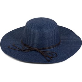 styleBREAKER 04025012 Women's Straw Hat with Slim Ribbon and Bow, Sun Hat - dark blue