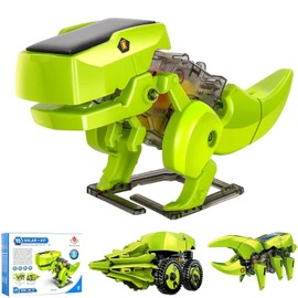 SHATCHI Make Your Own 3-in-1 Solar Robot DIY Assemble Educational Dinosaur 3D Moving Model Building Kit for Birthday and, Green