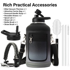 DYSANKY Insulated Water Bottle | Thickened Stainless Steel Vacuum Metal | Portable Sports Half Gallon Large Water Jug for Gym and Hiking with Straw, Carrier Bag, Handle Strap | BPA-Free 64 oz
