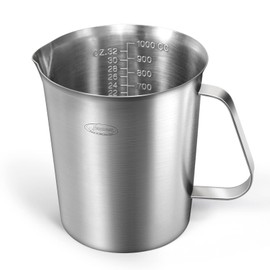 Newness Measuring Jug Stainless Steel 1000 ml [3 Measuring Scales Including Cups, ML, OZ Scale] Milk Jug with Marking with Handle, Measuring Jug Milk Pitcher