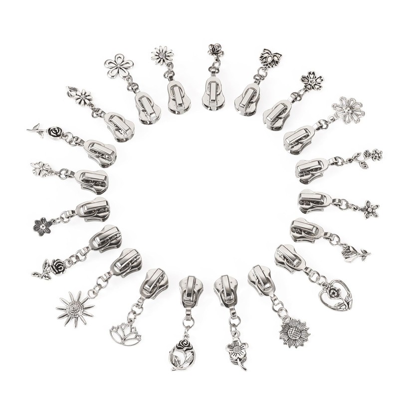 Cheriswelry 20pcs Flower Metal Zipper Pull Replacement Zippers Sliders for