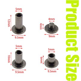 CEEYSEE 150Pcs (75 Sets) Chicago Screws Assorted Kit M5 x 6/10/12mm Nail Rivet Chicago Button for DIY Leather Decoration Bookbinding Round Flat Head Stud Screw (ZBYD-QS)