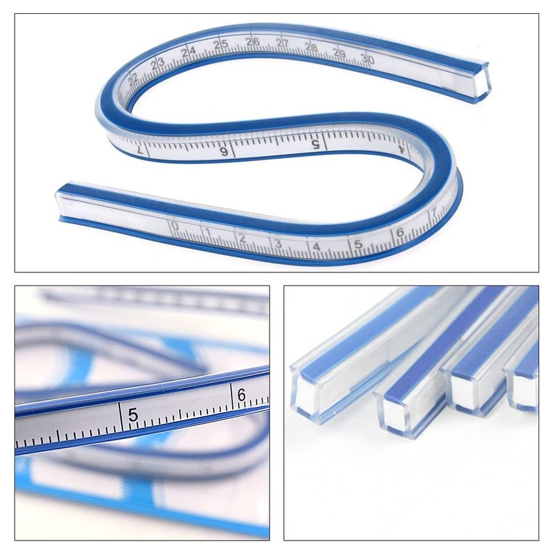 2 Pieces Curved Ruler Plastic Tape Measure Ruler 30cm Scale
