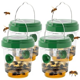 Wasp Traps for Hunting Wasps, Bees, Hornets, Insects, Yellow Jacket Traps, Wasp Trap Catcher, Reusable Solar Powered Hanging for Outdoor, 4 Packs