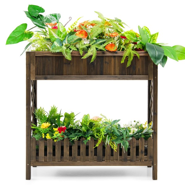 S AFSTAR 2-Tier Raised Garden Bed, Indoor Outdoor Flower Bed