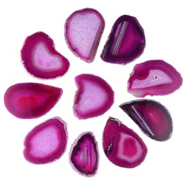 KYEYGWO Pack of 10 Irregular Geode Agate Discs without Holes, Polished Agate Gemstone Healing Crystal for Home Decoration, Jewellery Making, DIY and Healing Stone Name Cards, Coral Red