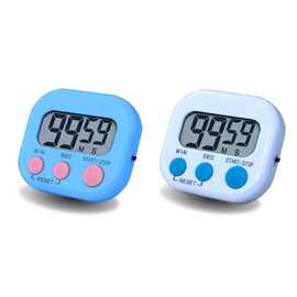 Digital Kitchen Timer, BESTWYA Electronic Timer with Clear LCD Screen Count Up and Down Function 3 Big Buttons On/Off Switch Button (2, Blue and White)