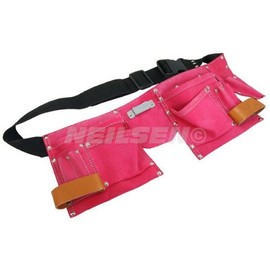 9 POCKET LEATHER TOOL BELT PINK TOOL BELT FANCY DRESS BUILDERS GIRLS LADIES