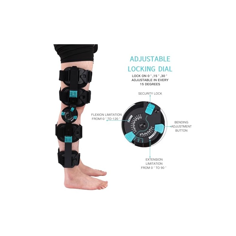 Hinged Rom Knee Brace, Adjustable Post Op Knee Immobilizer for