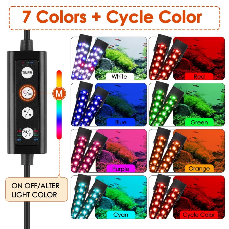 hygger Dual Channel Submersible Aquarium Light,12W Fish Tank LED Light