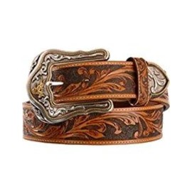 Tony Lama Western Ride Tooled Leather Bronc Buckle Mens Belt 1 1/2in Brown 40