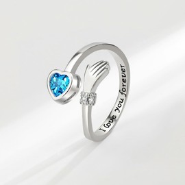 TOFBS Hug Rings for Women I Love You Forever 925 Sterling Silver Gold Open Thumb Ring with Cubic Zirconia Adjustable Finger Anxiety Hugging Ring Friendship Minimalist Jewelry Gifts Blue