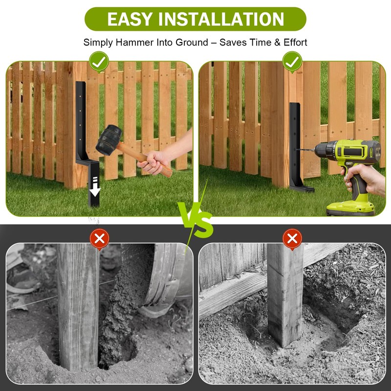 2 Pcs Fence Post Repair Kit, Heavy Duty Fence Post