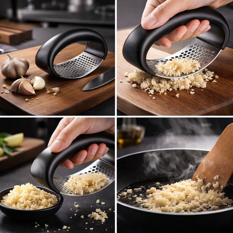 Stainless Steel Garlic Press, Heavy Duty Garlic Crusher Mincer with
