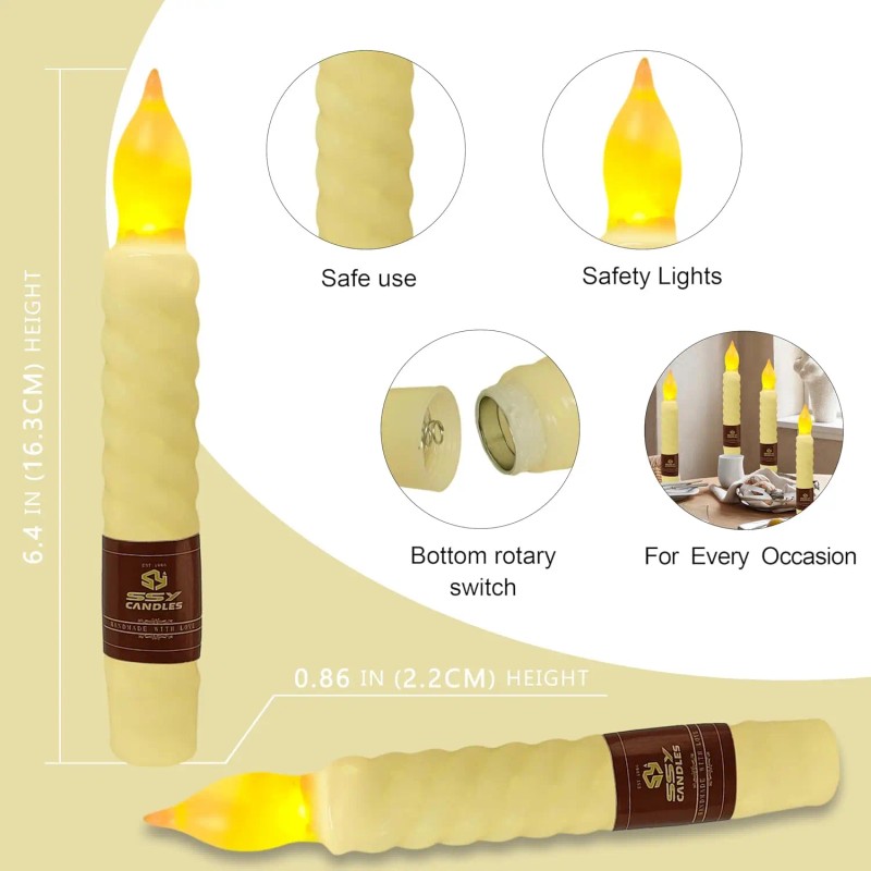6.5 Inch Yellow LED Flickering Flameless Pillar Taper Candles Remote