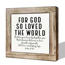 Christian Decor Art, Farmhouse Tabletop Decors, Prayer Decoration for Home Church Room, Bible Verse Artwork Wooden Box Sign, John 3:16 Scripture Signs, For God So Loved the World Signs