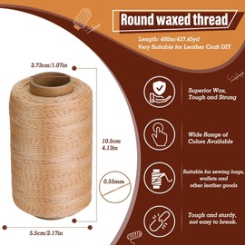 KAQRHFT Sewing Thread, Leather Upholstery 437 Yards 630D/0.55mm Round Waxed Thread for Leather Sewing, Spool Wax Coated String for Stitching, Bookbinding, Braiding, Car Sofa Repair Craft- Beige