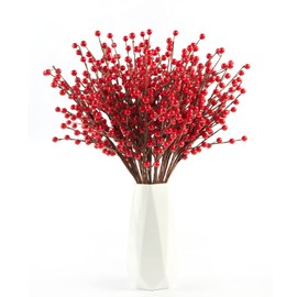 joyhalo 12 Pack Red Berry Stems - 17'' Holly Berry Stems, Red Berries Christmas Decor, Red Berry Picks for Christmas Tree Filler Branches, Artificial Cranberries Ornaments Crafts Holiday Home Decor