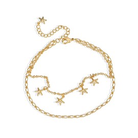 PHNIBIRD Fußkettchen Gold 18k Vergoldet Böhmisch Sommer Strandurlaub Seestern Fußkettchen für Damen extra lang 26 cm