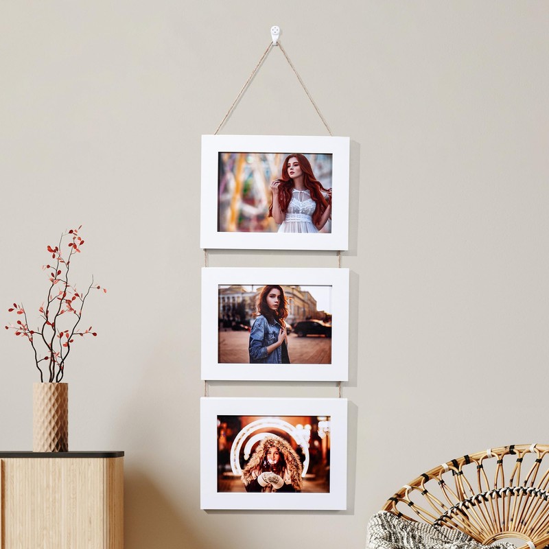 5x7 Wall Hanging Picture Frames, White 3 Opening Collage Photo