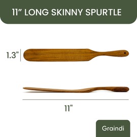 Teak Wood Skinny Spurtle (11" Long) | Wooden Spatula for Stirring Sourdough Starter & Cooking Spoon