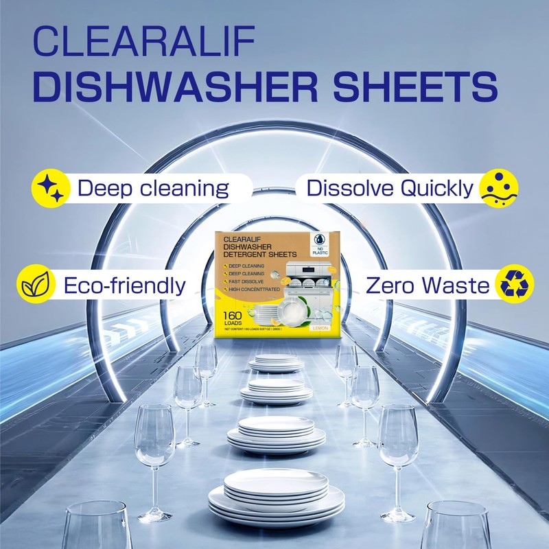 CLEARALIF Dishwasher Detergent Sheets, Lemon Scent, Up To 160 Loads,