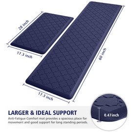 WISELIFE Kitchen Mat Cushioned Anti Fatigue Floor Mat,17.3"x60", Thick Non Slip Waterproof Kitchen Rugs and Mats,Heavy Duty Foam Standing Mat for Kitchen,Floor,Home,Office,Sink,Laundry (Blue,17.3"x59)