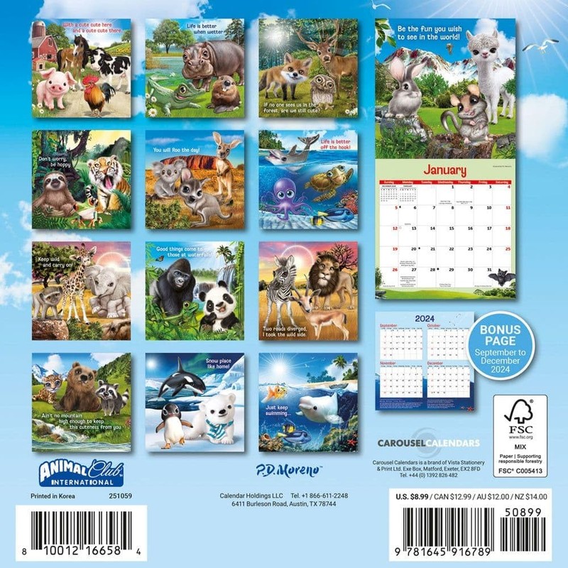 Carousel Calendars, Animal Antics 2025 Mini Wall Calendar