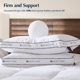Pacific Coast Goose Feather and Down Firm Bed Pillows Standard Size Set of 2 with Gusset, Luxury Hotel Collection Pillows 2 Pack for Sleeping, Supportive for Side Sleepers and Back Sleepers