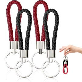 MOLIMOLI 4 Stück Leder Schlüsselanhänger | Geflochtene Schlüsselanhänger für Auto Motorrad Haus Schlüssel | Unisex Schlüsselhalter Keychain | Schwarz & Rot, LKW，Schlüsselband kurz | Key Chain Filz