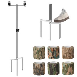 MorningRo Double Nut Trail Camera Stand Mount Foldable Stainless Steel Game Camera Stand Bracket 360° Adjustable 1/4''-20 (6mm) Screw Connection Stake with 6 Camo Wrap Tapes for Deer Cam Accessories