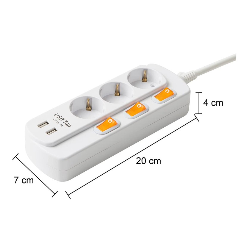 NEUVIELE Power Strip with 2 USB, 2-Way 3-Way Surge Protection,