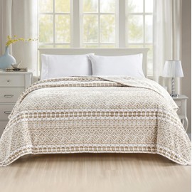 Elegant Comfort Ultra Soft Print Flannel Fleece Bed Blanket, Cozy-Fuzzy Lightweight Bedspread Coverlet, All Season Decorative Blanket for Couch, Sofa, Geometric Design, King Size, Tala