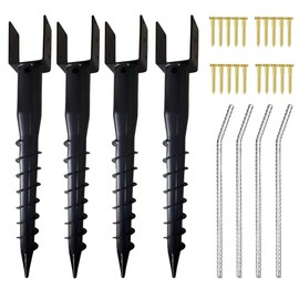 Furnishh No Dig Ground Anchor 4"x4" Post Holder U Model Screw in Post Stake for Mailbox Posts and Fence Posts, 27" Long Post Anchor Spike, 4 Packs, Black