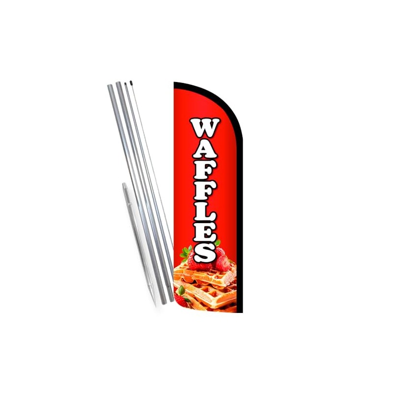 WAFFLES Premium Windless Feather Banner Flag Kit (Flag, Pole, &