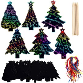 Pack of 48 Scratch Pictures for Children, Christmas Scratch Paper, Christmas Scratch Pictures Set for Children, Rainbow Scratch Paper Set, for Christmas Tree Decoration