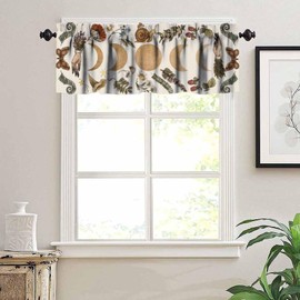 JanJCurt Vintage Moon Phase Valance, Retro Witchy Hands Magic Wildflower Floral Butterfly Mushroom Plant Print Blackout Short Window Treatments for Bedroom Living Room 54x18inch