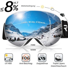 GlaRid Ski Goggles Snowboard Goggles for Glasses Wearers Men Women OTG Ski Goggles Frameless Snow Goggles Anti-Fog 100% UV400 Protection (White)