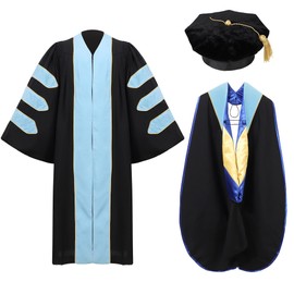 Erligo Unisex Deluxe Doctoral Graduation Gown and Doctoral Hood 8-Sided Tam Package for Faculty Academic Regalia (Sky Royal Blue, 48)