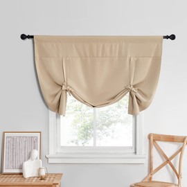 NICETOWN Blackout Roman Shades Curtains - Farmhouse Style Kitchen Curtain Window Treatments Tie Up Curtain Valance for Bathroom Small Window, 1 Piece, W 52 x L 45 in, Biscotti Beige