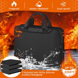 Important Document Organizer with Handle, Fireproof Accordion File Organizer with Zipper & Labels, 12 Pockets Expanding File Folder for Letter A4 Files, Accordion Folder for Document Storage (Black)