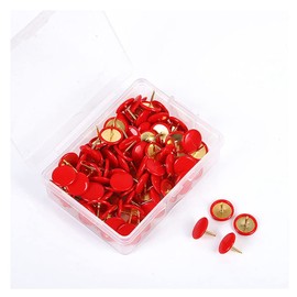 SHTGOI Pack of 100 Drawing Pins, Round Thumbtacks, Decorative Pins, Marking Pins, Thumbtacks with Plastic Heads and Steel Tips, Round Pins for Photos, Cork, Pin Board, Red
